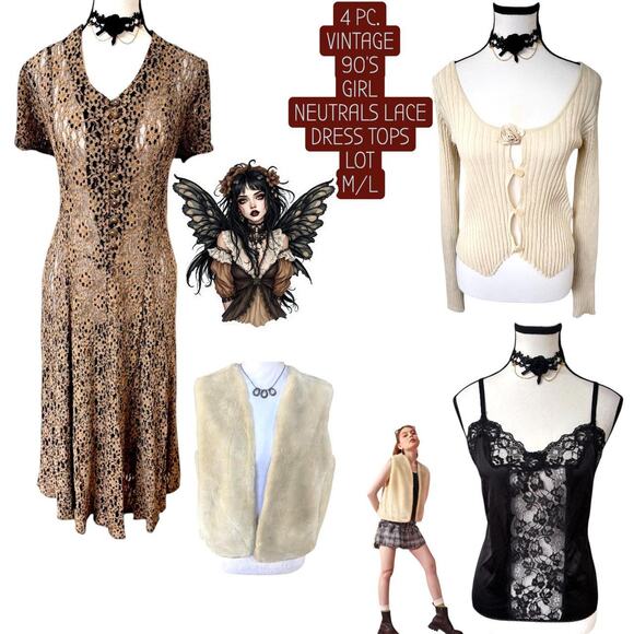 90'S VTG. 4 PC. WHIMSYGOTH COTTAGE‎ DRESS TOP BUNDLE M/L - Picture 1 of 7